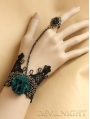 Black Lace Green Flower Pendant Gothic Bracelet Ring Jewelry