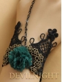 Black Lace Green Flower Pendant Gothic Bracelet Ring Jewelry