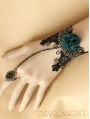 Black Lace Green Flower Pendant Gothic Bracelet Ring Jewelry