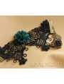 Black Lace Green Flower Pendant Gothic Bracelet Ring Jewelry