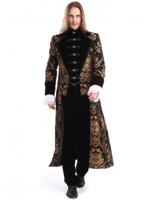 Gold Printing Pattern Gothic Swallow Tail Long Coat for Men