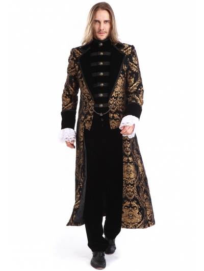 Gold Printing Pattern Gothic Swallow Tail Long Coat for Men