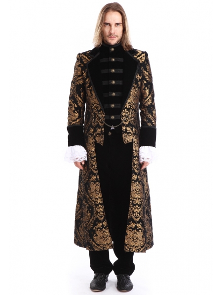 Gold Printing Pattern Gothic Swallow Tail Long Coat for Men ...