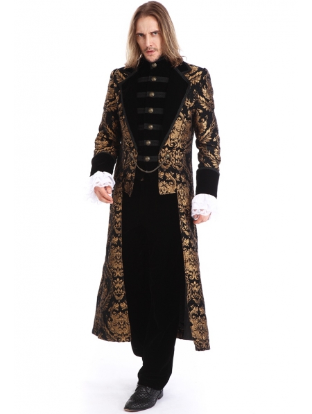 Gold Printing Pattern Gothic Swallow Tail Long Coat for Men ...