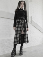 Black and Grey Street Fashion Grunge Gothic Slit Irregular Long Plaid Skirt