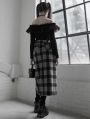 Black and Grey Street Fashion Grunge Gothic Slit Irregular Long Plaid Skirt
