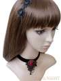 Black Lace Red Flower Gothic Necklace