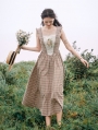 Vintage Plaid Floral Sleeveless Medieval Inspried Long Dress 
