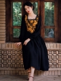 Black Vintage Jacquard Flower Lantern Sleeve Medieval Inspried Long Dress