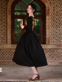 Black Vintage Jacquard Flower Lantern Sleeve Medieval Inspried Long Dress