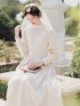 White Elegant Vintage Jacquard Long Sleeve Medieval Inspried Long Dress