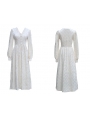 White Vintage Jacquard V-Neck Long Sleeve Medieval Inspried Long Dress