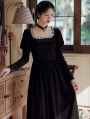 Black Velvet Vintage Princess Style Medieval Inspried Long Casual Dress