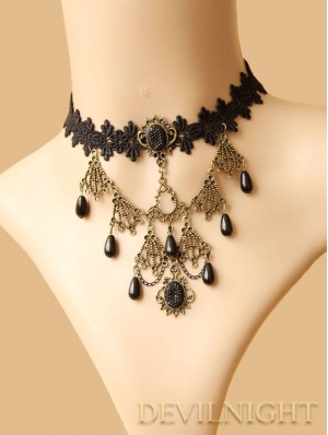 Dark Queen of Black Lace Vintage Gothic Necklace