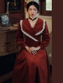 Red Vintage Medieval Inspried Long Daily Wear Dress