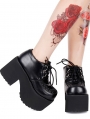 Black Gothic Grunge Punk PU Leather Lace-up Platform Shoes for Women