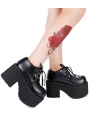 Black Gothic Grunge Punk PU Leather Lace-up Platform Shoes for Women