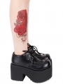 Black Gothic Grunge Punk PU Leather Lace-up Platform Shoes for Women