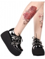 Black Gothic Grunge Punk Rivet Buckle Belt Platform Shoes for Women