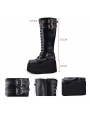 Black Gothic Grunge Punk PU Leather Lace-up Buckle Belt Platform Knee Boots for Women