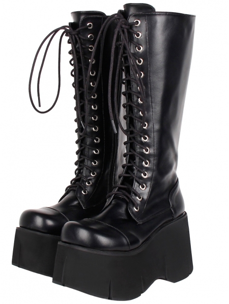 Black Gothic Grunge Punk PU Leather Laceup Platform K