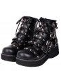 Black Gothic Grunge Punk Rivet Buckle Belt Platform Mid-Calf Boots for Women