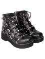 Black Gothic Grunge Punk Rivet Buckle Belt Platform Mid-Calf Boots for Women