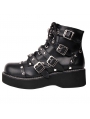 Black Gothic Grunge Punk Rivet Buckle Belt Platform Mid-Calf Boots for Women