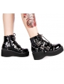 Black Gothic Grunge Punk Rivet Buckle Belt Platform Mid-Calf Boots for Women