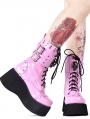 Pink Gothic Grunge Punk Rivet Skull Lace-up Mid-Calf Platform Boots for Women