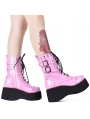 Pink Gothic Grunge Punk Rivet Skull Lace-up Mid-Calf Platform Boots for Women