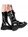 Black Gothic Grunge Punk Skull Buckle Belt Lace-up Platform Boots for Women