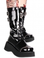 Black Gothic Grunge Punk Skull Buckle Belt Lace-up Platform Boots for Women