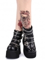 Black Gothic Grunge Punk Rivet Belt Platform Mid-Calf Boots for Women