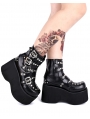 Black Gothic Grunge Punk Rivet Belt Platform Mid-Calf Boots for Women