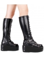 Black Gothic Grunge Punk PU Leather Lace-up Platform Knee Boots for Women