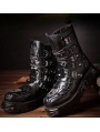 Black Gothic Punk Lace-up Platform Mid-Calf Boots for Men