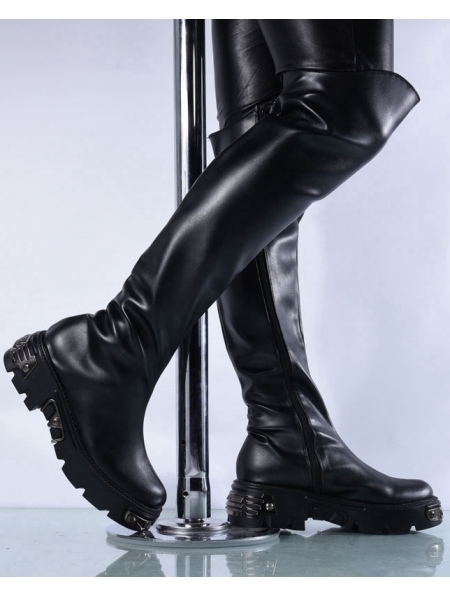 Black Gothic Punk Knee Platform Boots for Men - Devilnight.co.uk