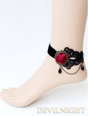 Black Rose Lace Gothic Ankle Bracelet