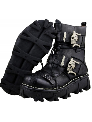 Brown / Black Gothic Steampunk Skull Mid-Calf Boots for Men