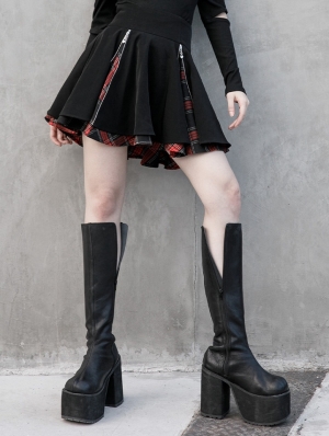 Black and Red Plaid Street Fashion Gothic Grunge Punk Short Skirt