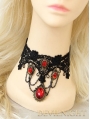Black Lace Red Pendants Gothic Necklace