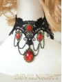 Black Lace Red Pendants Gothic Necklace