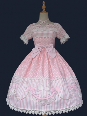 Black / Pink / Red Infanta Poodle Applique Short Sleeve Sweet Lolita OP Dress