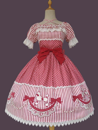 Red Infanta Poodle Applique Short Sleeve Sweet Lolita OP Dress