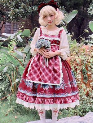 Red / Blue / Pink Infanta Fairy Tale Rose Pattern Sweet Lolita JSK Dress