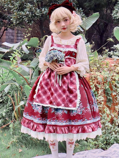 Red / Pink Infanta Fairy Tale Rose Pattern Sweet Lolita JSK Dress