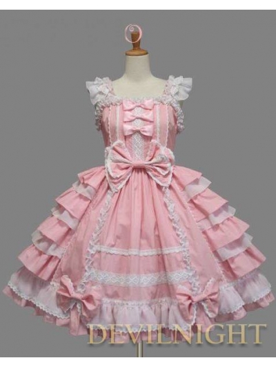 Pink and White Bow Ruffles Sleeveless Sweet Lolita Dress