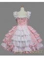 Pink and White Bow Ruffles Sleeveless Sweet Lolita Dress