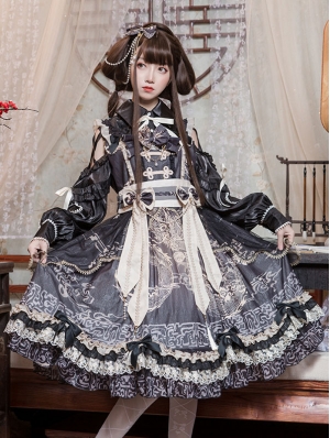 Brown / White / Black Chinese Style Classic Lolita JSK Dress